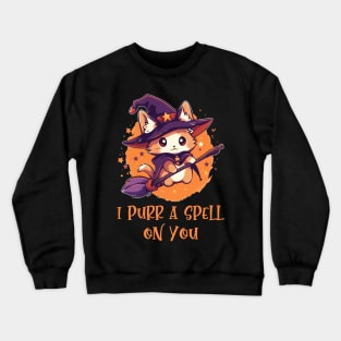 Funny Cat Pun Witch Spell Graphic Men Kids Women Halloween Crewneck Sweatshirt